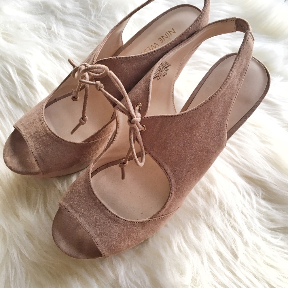 Nine West Brown/Tan Suede Wedge Platform Sandals
